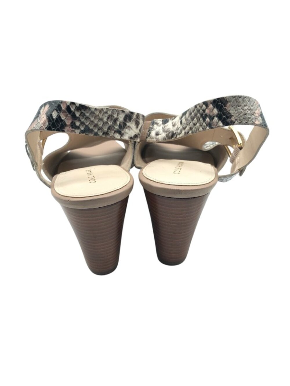 Cole Haan Womens Wedge Sandals Slingback Snake Print Leather Open Toe Beige 8.5 - Picture 3 of 5